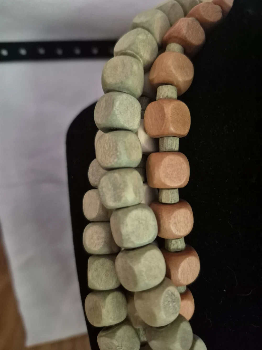 Handcrafted Multi-Strand Green, Tan & Cream Wooded Necklace